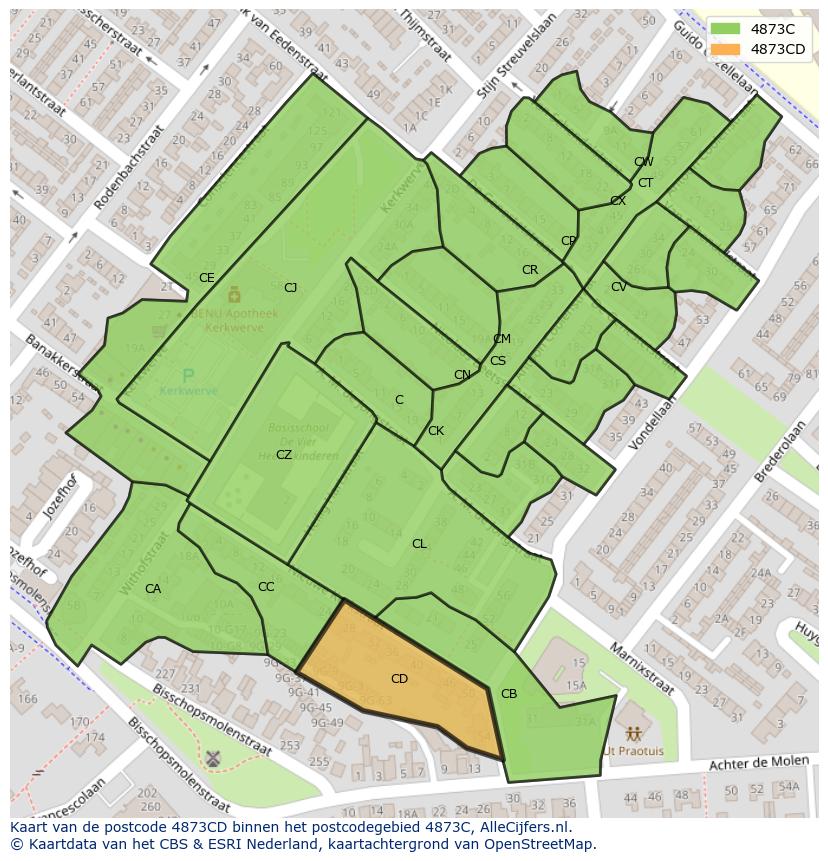 Afbeelding van het postcodegebied 4873 CD op de kaart.