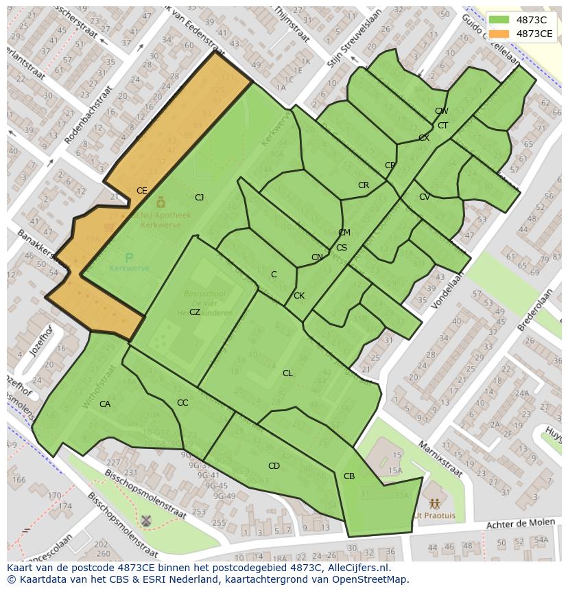 Afbeelding van het postcodegebied 4873 CE op de kaart.