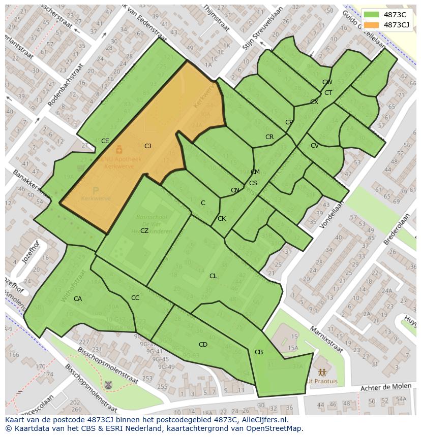 Afbeelding van het postcodegebied 4873 CJ op de kaart.