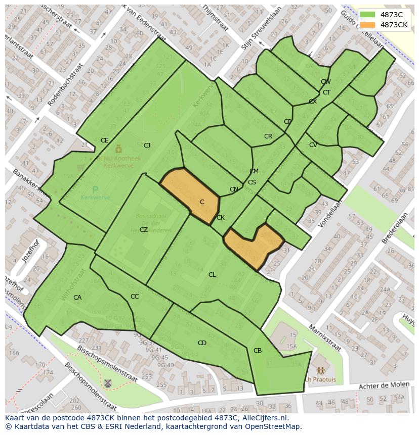 Afbeelding van het postcodegebied 4873 CK op de kaart.