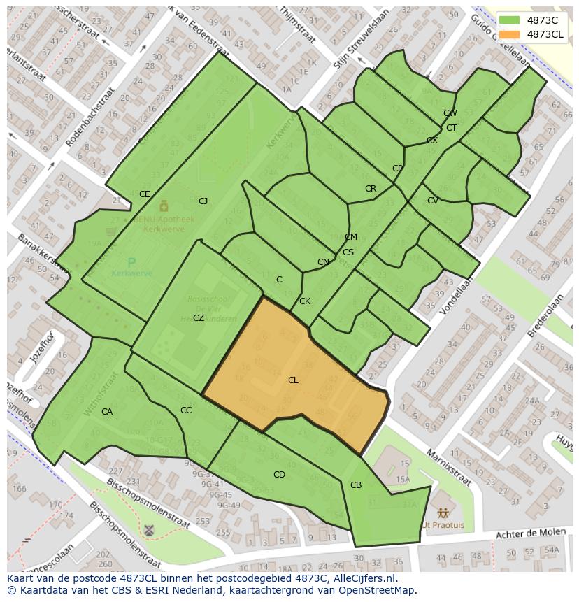 Afbeelding van het postcodegebied 4873 CL op de kaart.