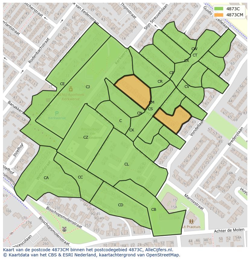 Afbeelding van het postcodegebied 4873 CM op de kaart.