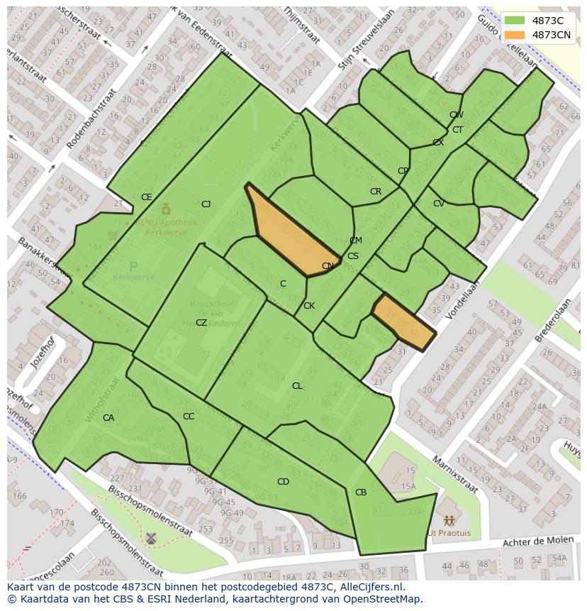Afbeelding van het postcodegebied 4873 CN op de kaart.
