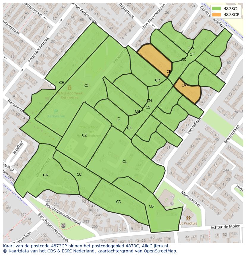 Afbeelding van het postcodegebied 4873 CP op de kaart.