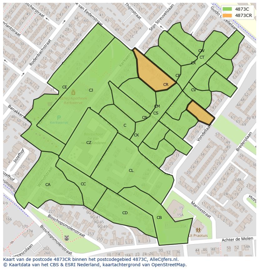 Afbeelding van het postcodegebied 4873 CR op de kaart.