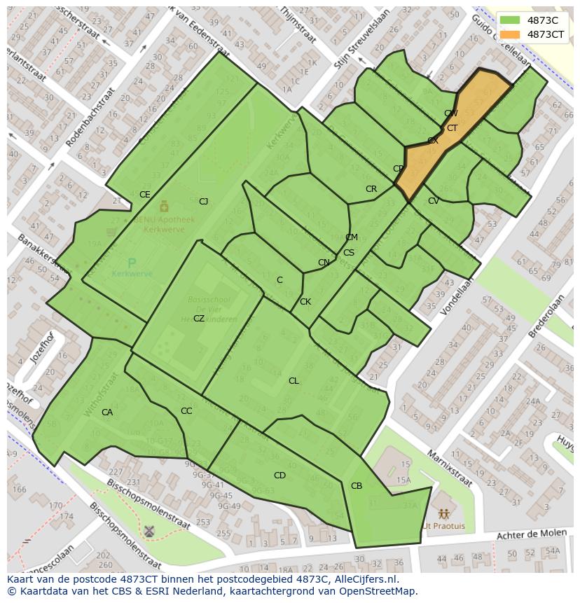 Afbeelding van het postcodegebied 4873 CT op de kaart.