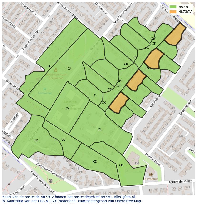 Afbeelding van het postcodegebied 4873 CV op de kaart.