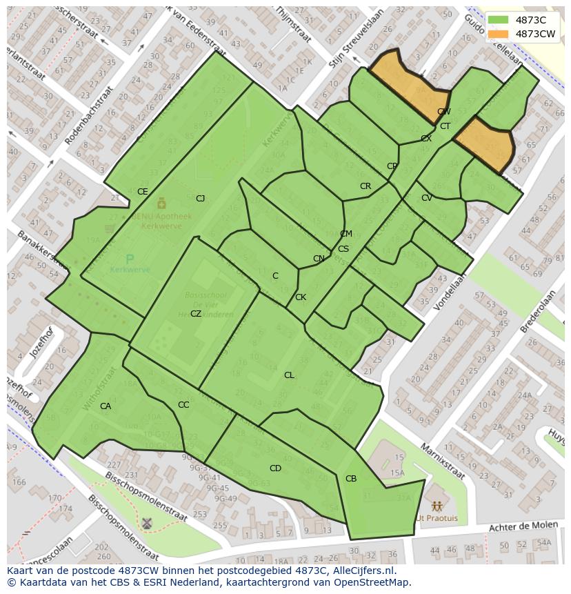 Afbeelding van het postcodegebied 4873 CW op de kaart.