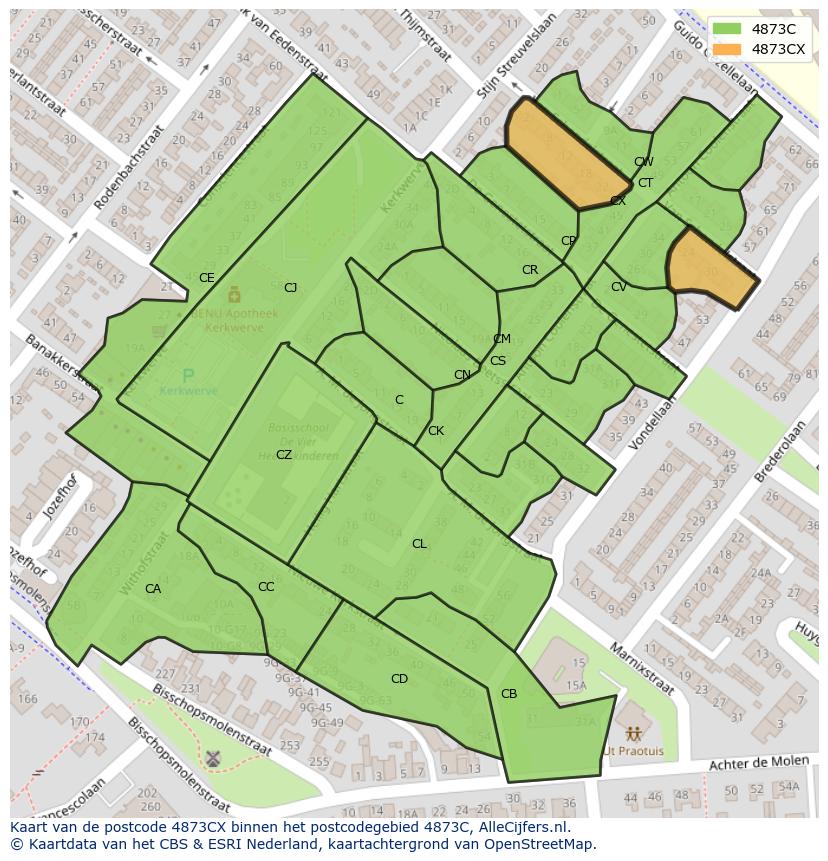 Afbeelding van het postcodegebied 4873 CX op de kaart.