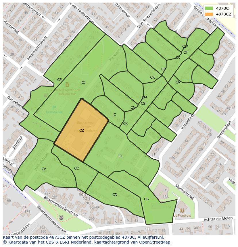 Afbeelding van het postcodegebied 4873 CZ op de kaart.