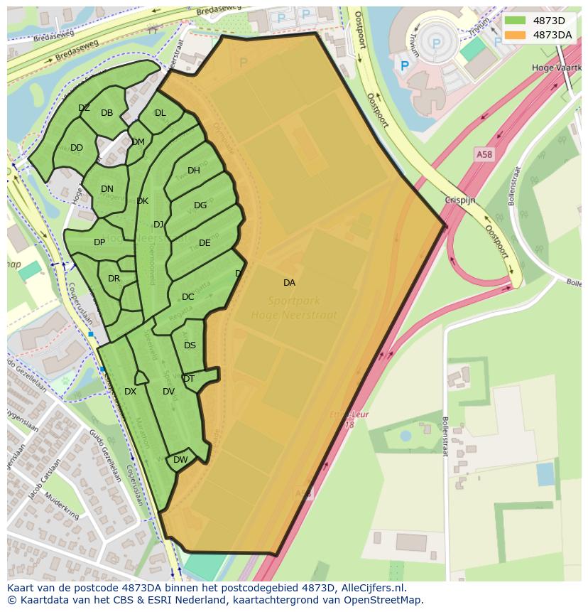 Afbeelding van het postcodegebied 4873 DA op de kaart.