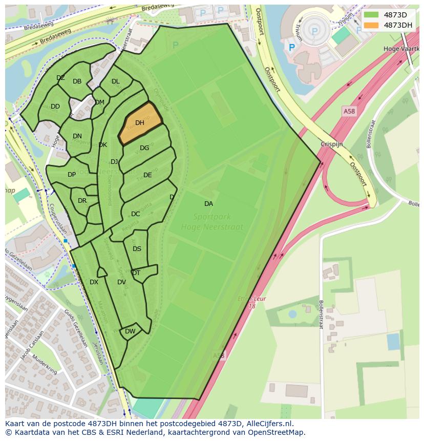 Afbeelding van het postcodegebied 4873 DH op de kaart.