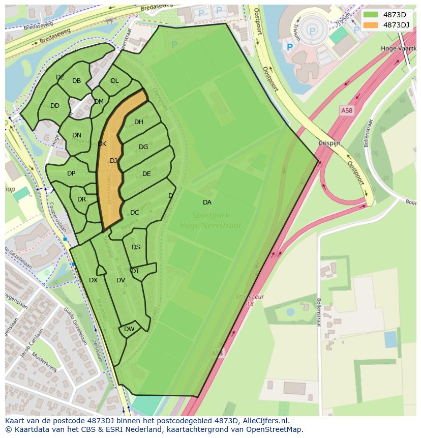 Afbeelding van het postcodegebied 4873 DJ op de kaart.