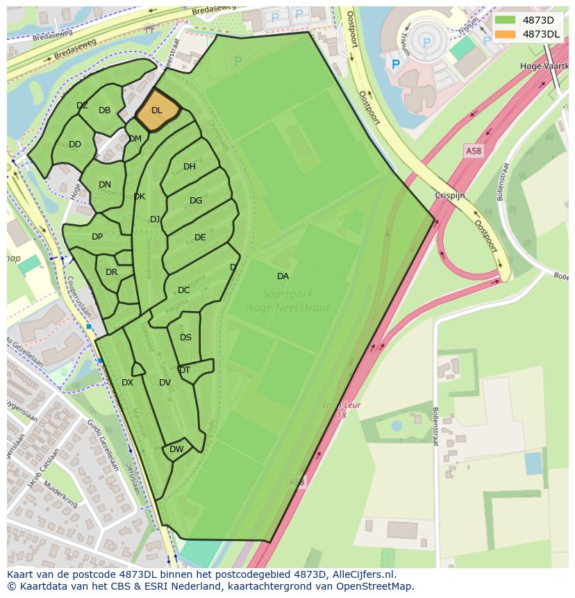 Afbeelding van het postcodegebied 4873 DL op de kaart.
