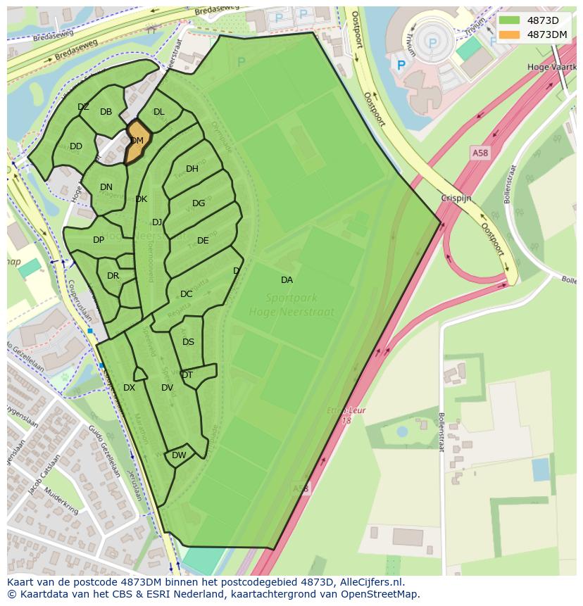 Afbeelding van het postcodegebied 4873 DM op de kaart.