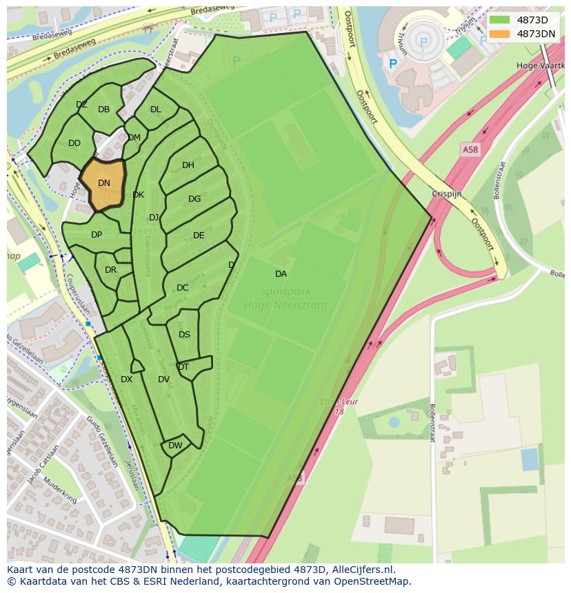 Afbeelding van het postcodegebied 4873 DN op de kaart.