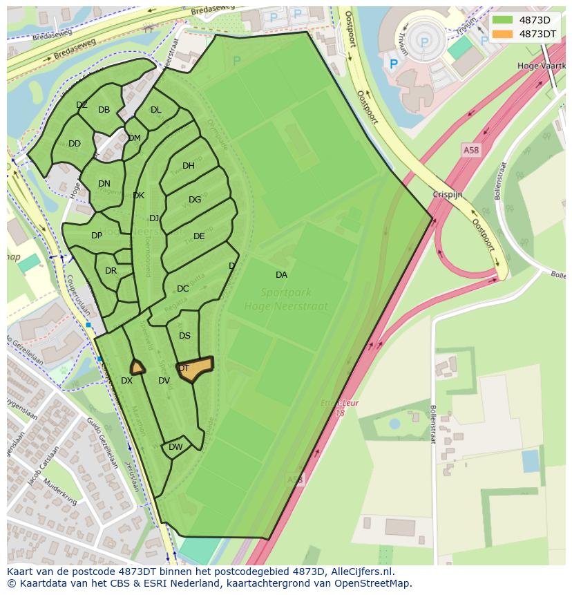 Afbeelding van het postcodegebied 4873 DT op de kaart.