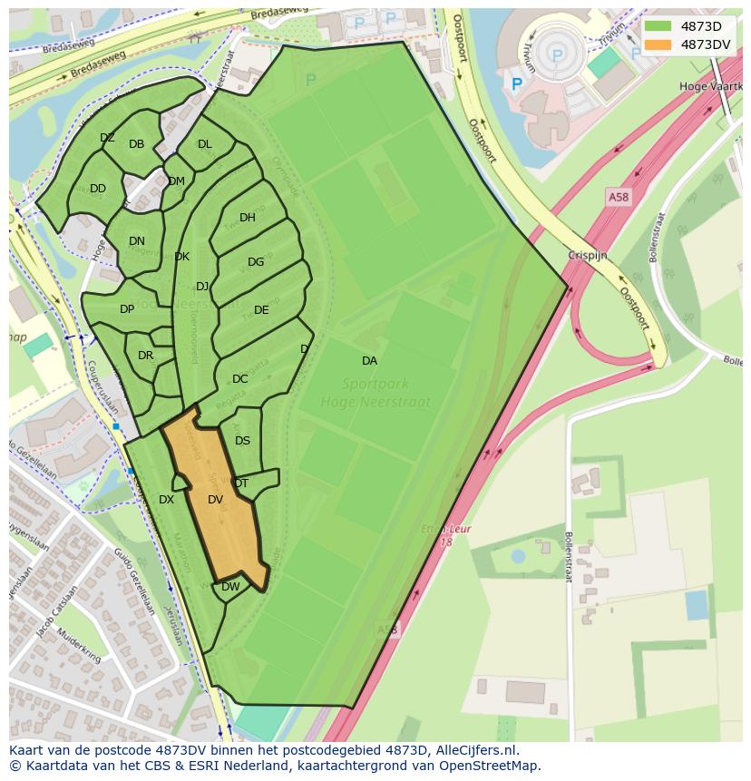 Afbeelding van het postcodegebied 4873 DV op de kaart.