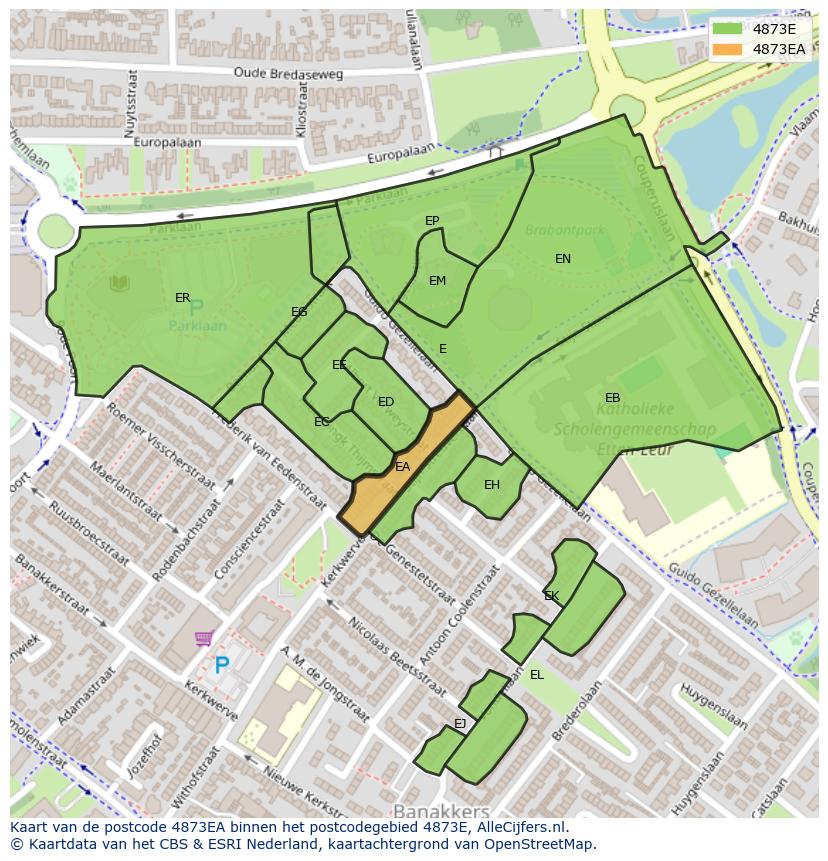 Afbeelding van het postcodegebied 4873 EA op de kaart.