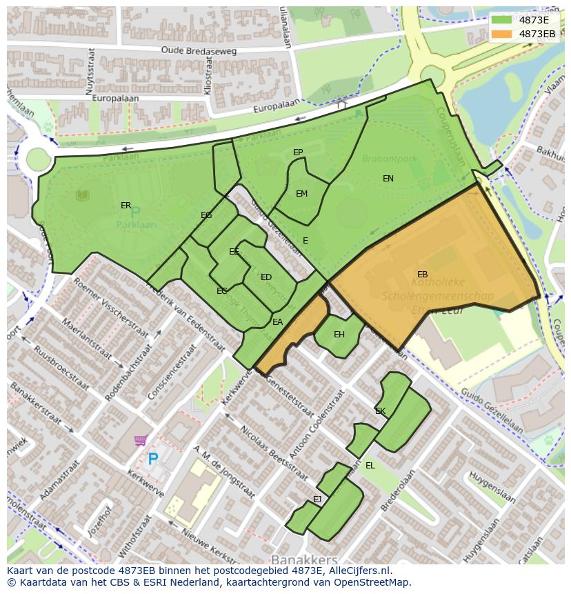 Afbeelding van het postcodegebied 4873 EB op de kaart.