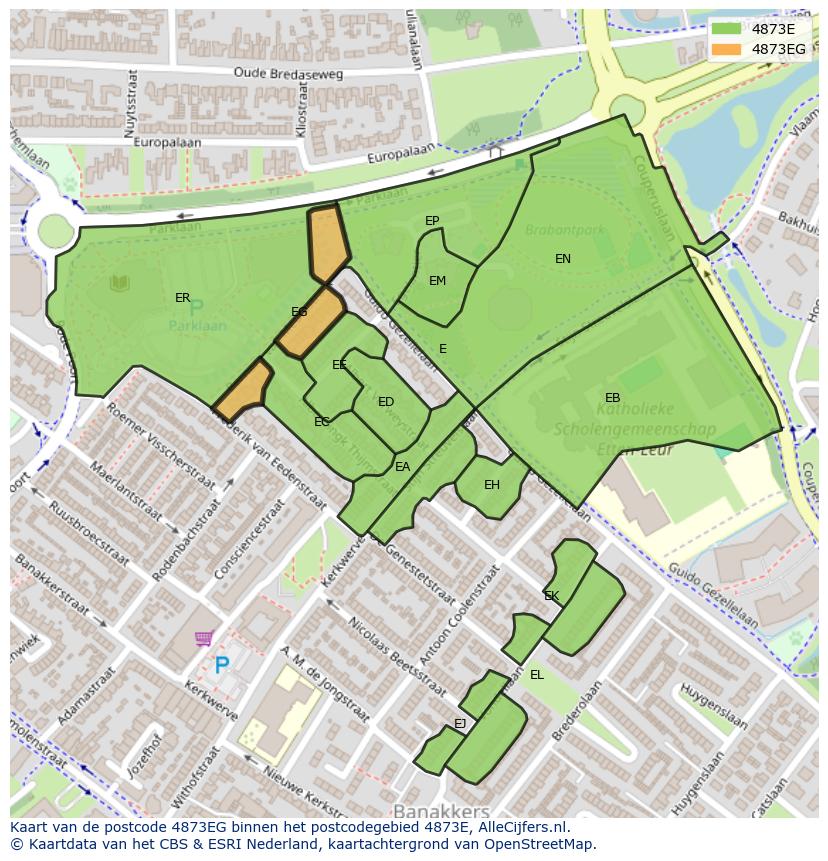 Afbeelding van het postcodegebied 4873 EG op de kaart.