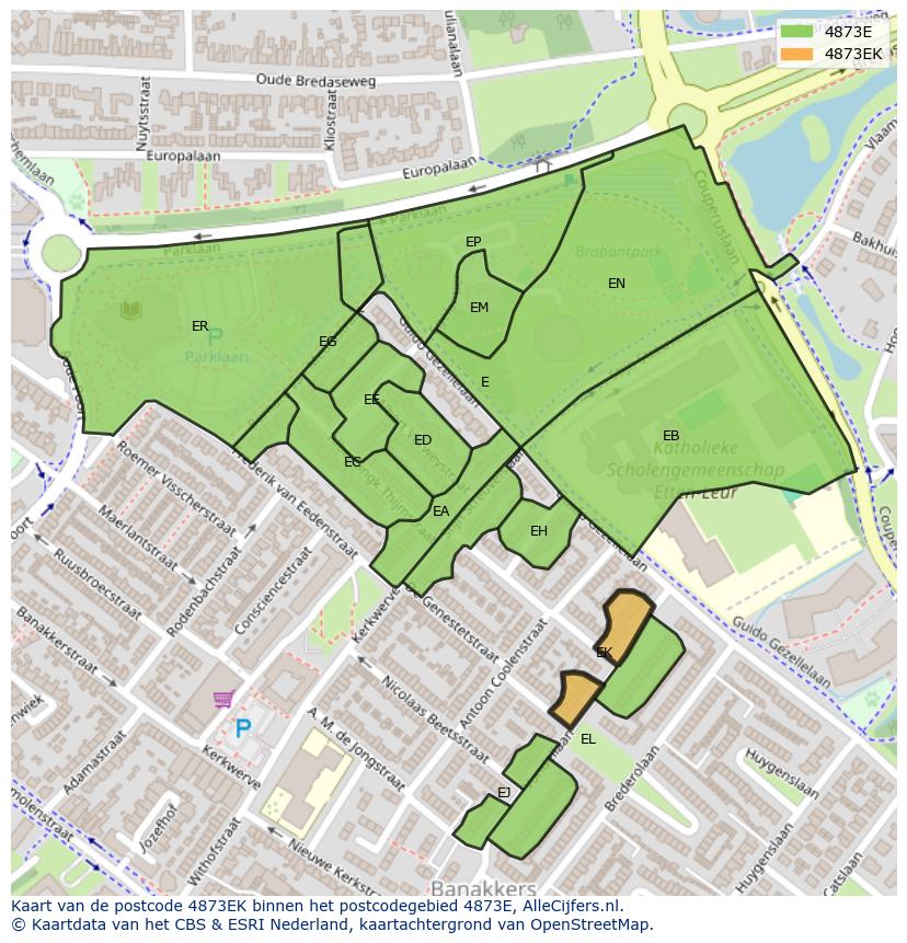 Afbeelding van het postcodegebied 4873 EK op de kaart.