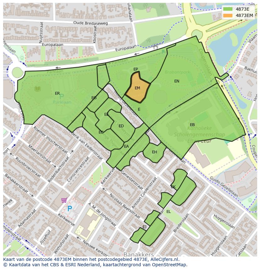 Afbeelding van het postcodegebied 4873 EM op de kaart.