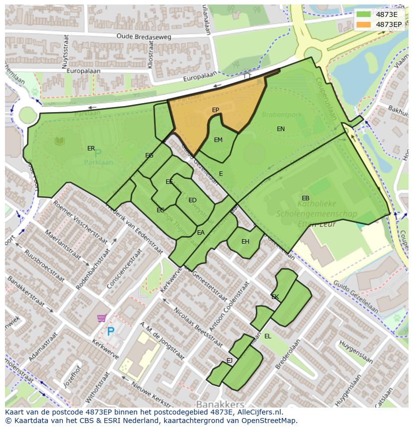 Afbeelding van het postcodegebied 4873 EP op de kaart.