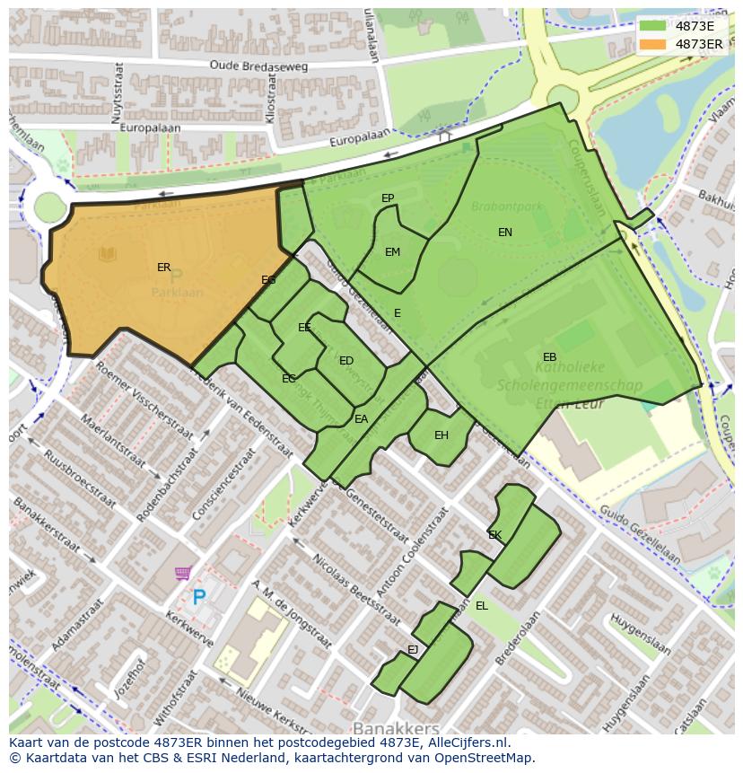 Afbeelding van het postcodegebied 4873 ER op de kaart.