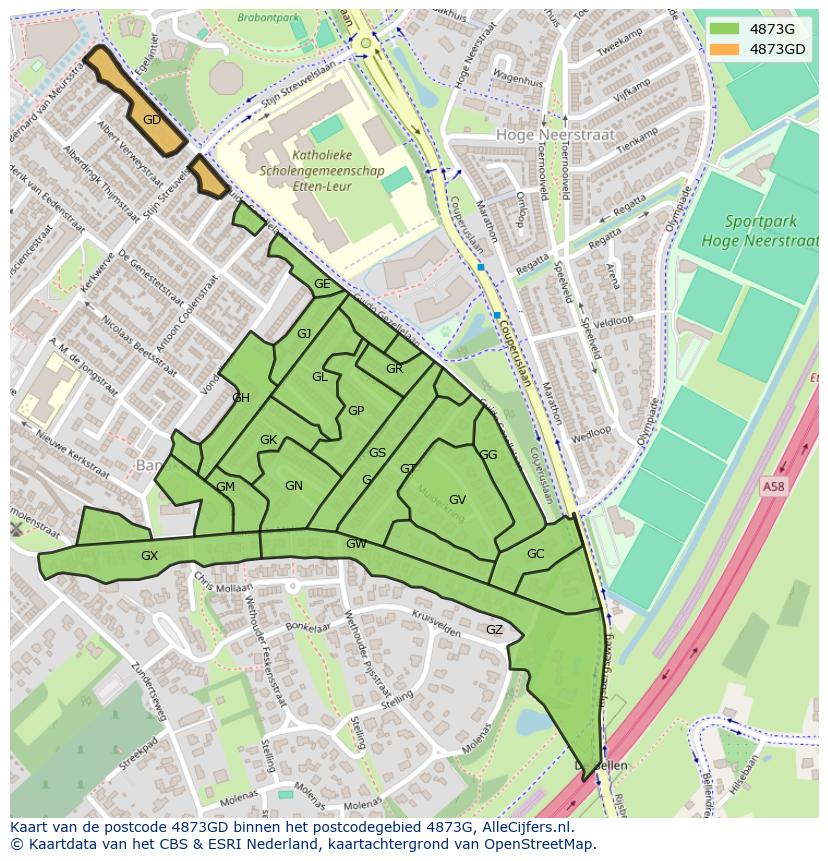 Afbeelding van het postcodegebied 4873 GD op de kaart.