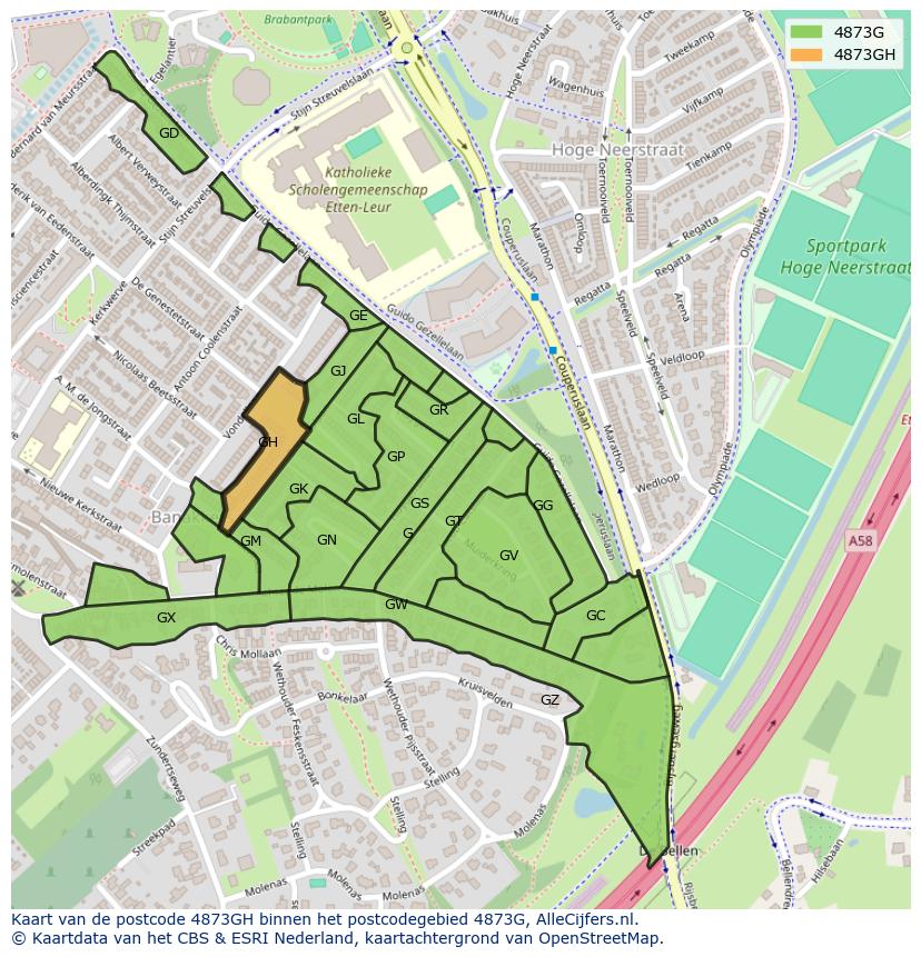Afbeelding van het postcodegebied 4873 GH op de kaart.