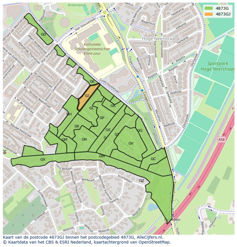 Afbeelding van het postcodegebied 4873 GJ op de kaart.
