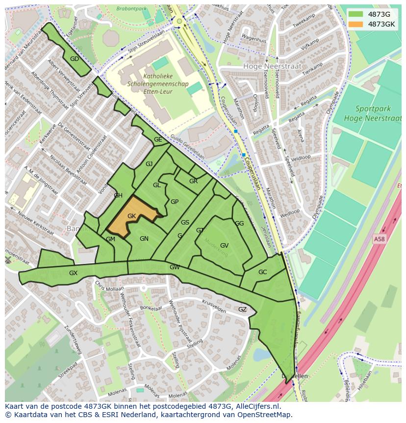 Afbeelding van het postcodegebied 4873 GK op de kaart.