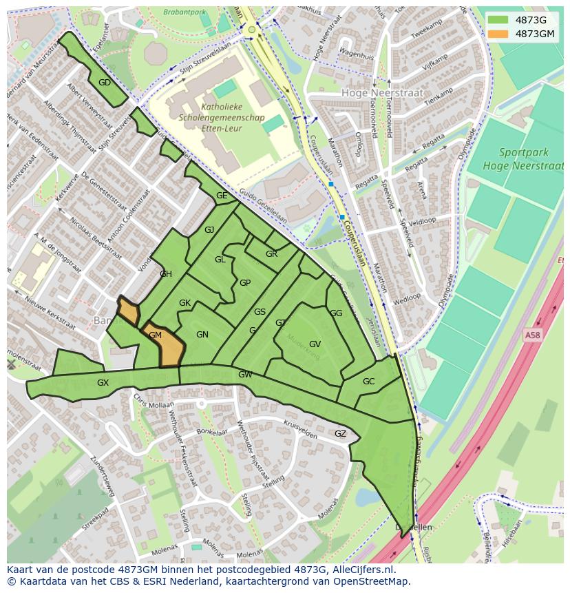 Afbeelding van het postcodegebied 4873 GM op de kaart.