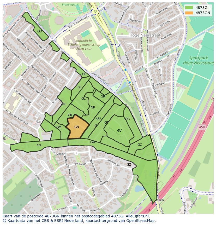Afbeelding van het postcodegebied 4873 GN op de kaart.
