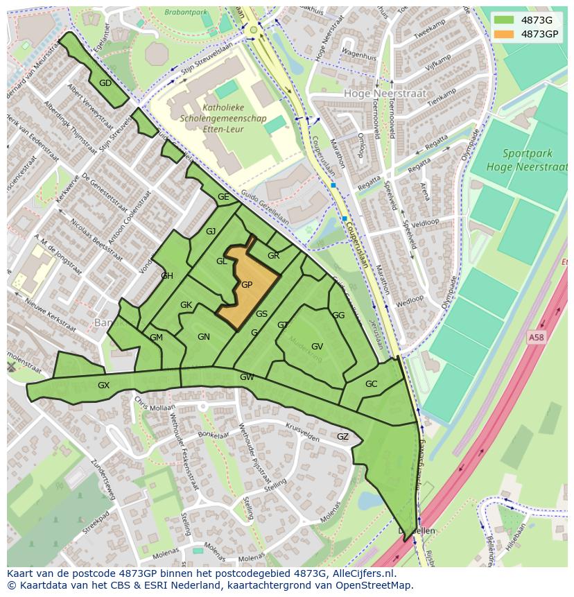 Afbeelding van het postcodegebied 4873 GP op de kaart.