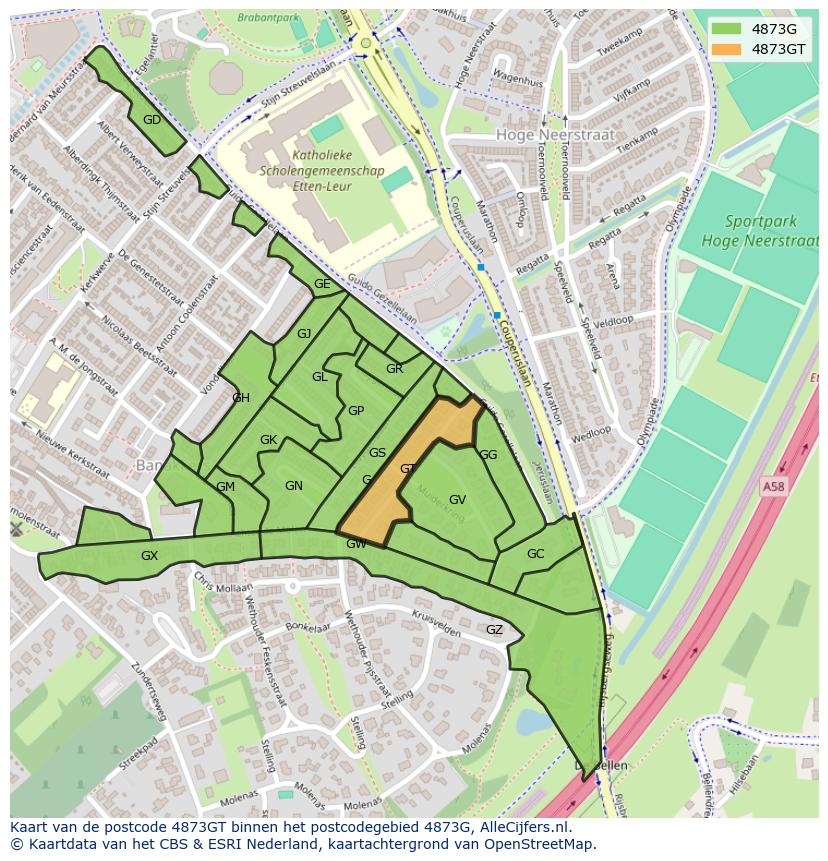Afbeelding van het postcodegebied 4873 GT op de kaart.