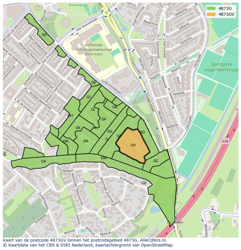 Afbeelding van het postcodegebied 4873 GV op de kaart.