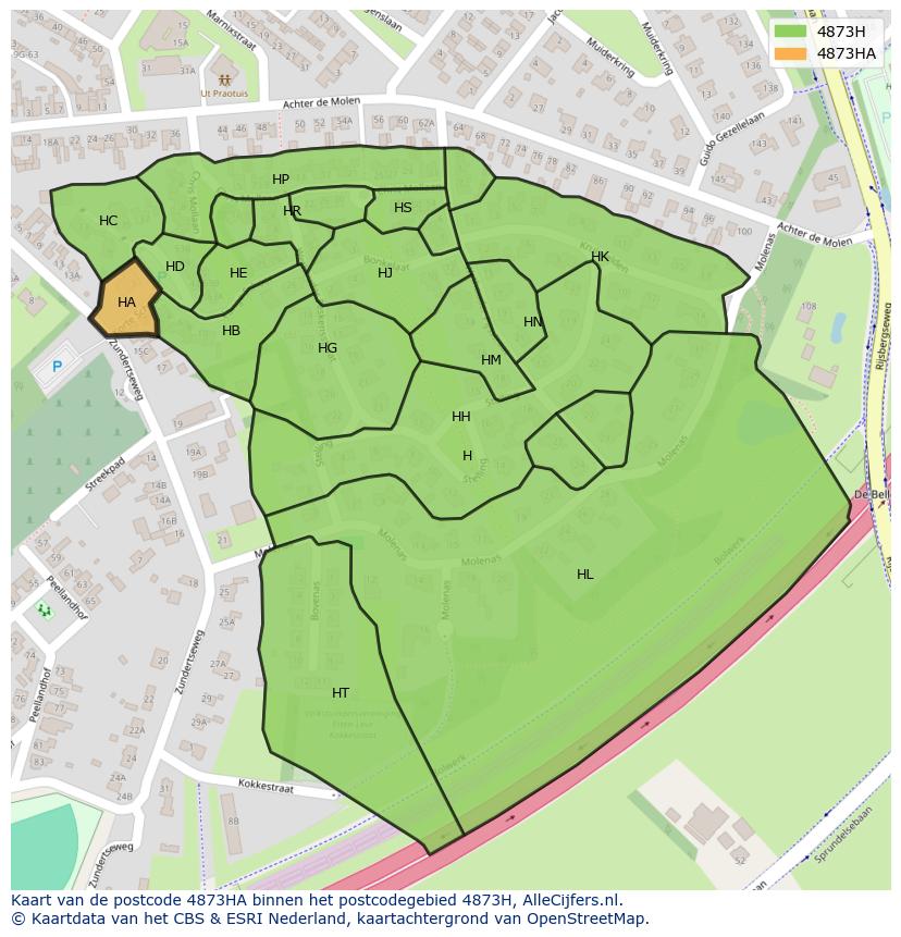 Afbeelding van het postcodegebied 4873 HA op de kaart.