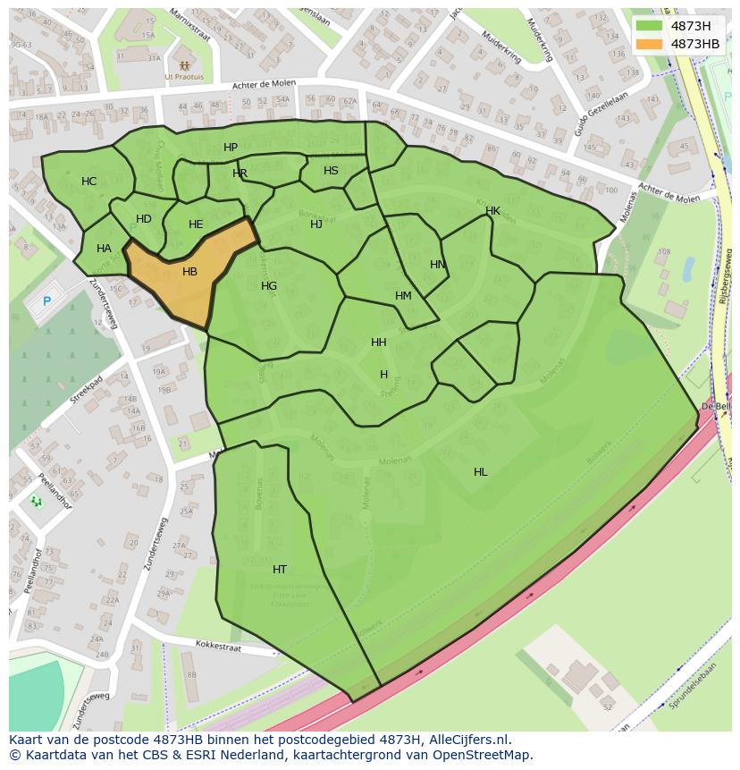 Afbeelding van het postcodegebied 4873 HB op de kaart.