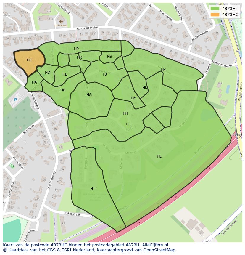 Afbeelding van het postcodegebied 4873 HC op de kaart.