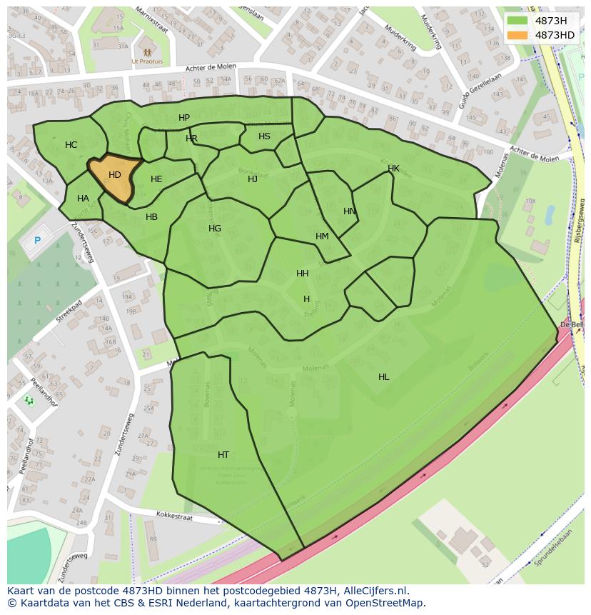 Afbeelding van het postcodegebied 4873 HD op de kaart.