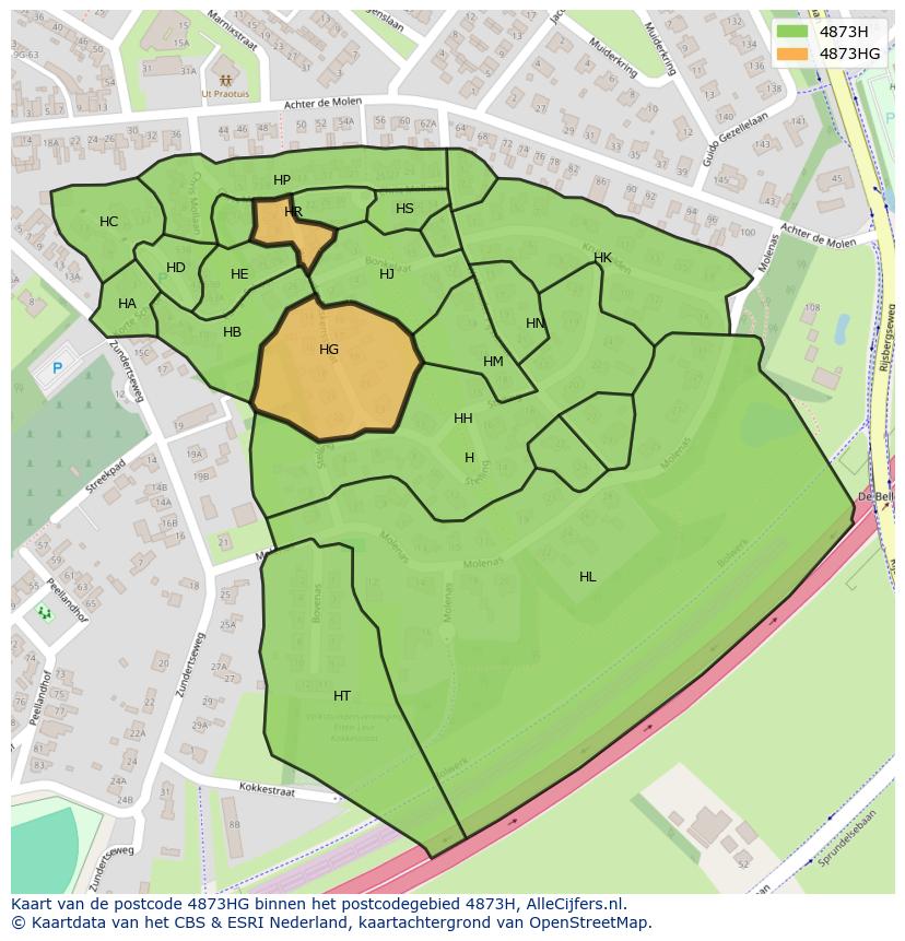 Afbeelding van het postcodegebied 4873 HG op de kaart.