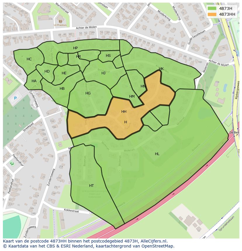 Afbeelding van het postcodegebied 4873 HH op de kaart.