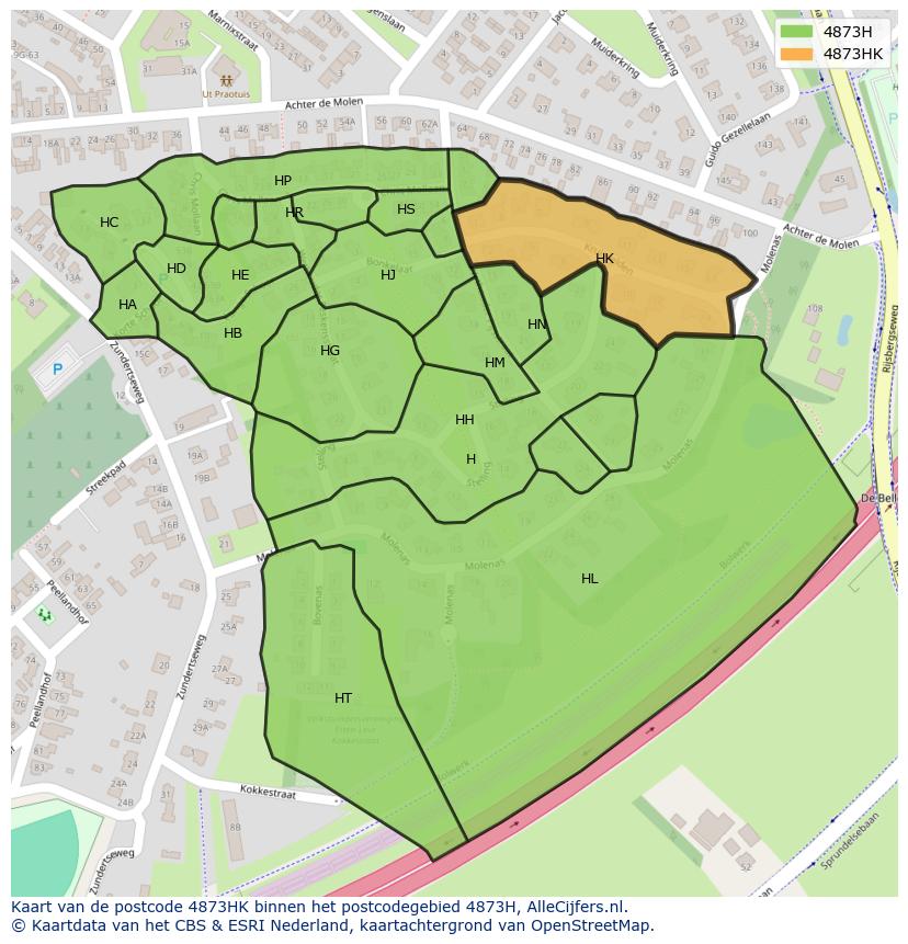 Afbeelding van het postcodegebied 4873 HK op de kaart.