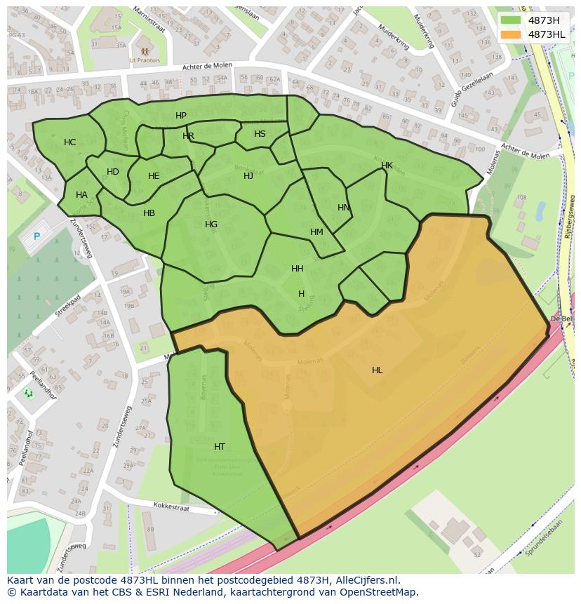 Afbeelding van het postcodegebied 4873 HL op de kaart.