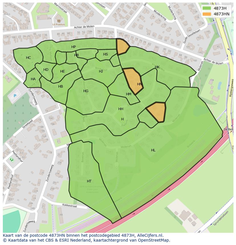 Afbeelding van het postcodegebied 4873 HN op de kaart.