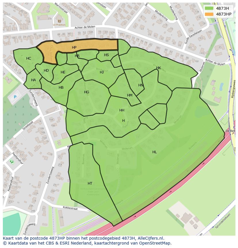 Afbeelding van het postcodegebied 4873 HP op de kaart.