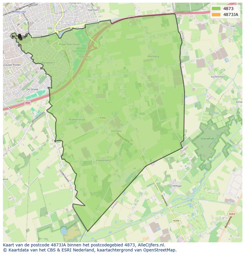 Afbeelding van het postcodegebied 4873 JA op de kaart.