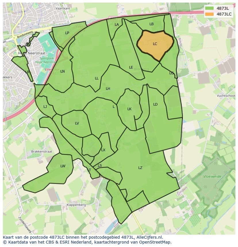 Afbeelding van het postcodegebied 4873 LC op de kaart.